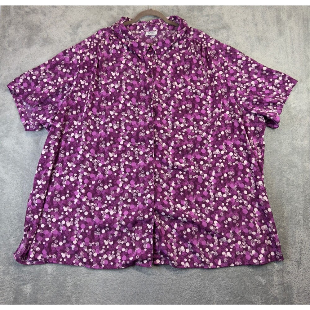 Only Necessities Shirt Womens 5X 38/40 Purple Plus Size Button Up Short Sleeve